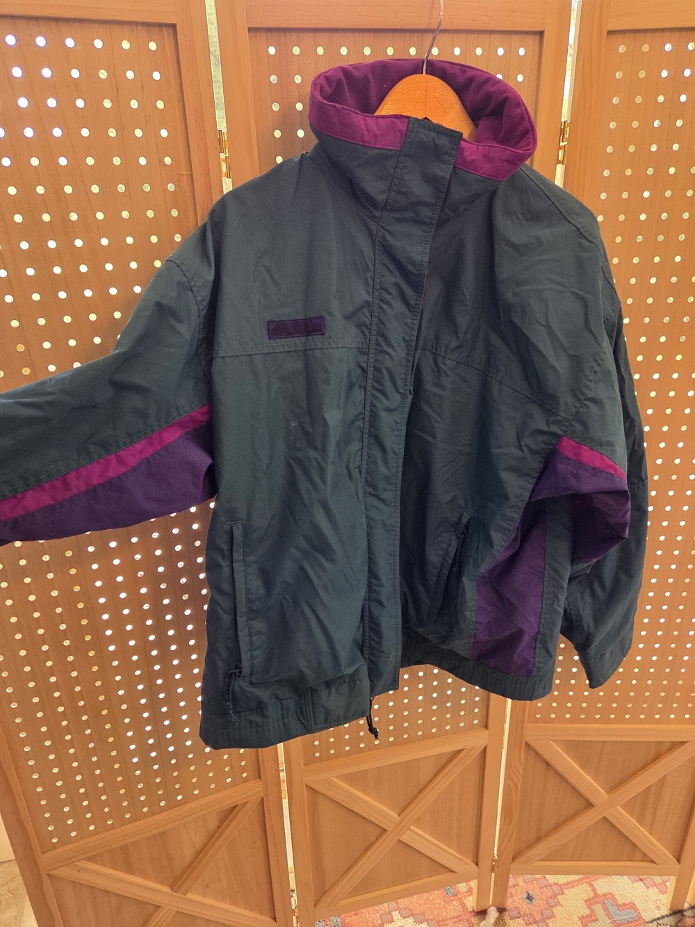 Dark Teal and Purple Colorblock Windbreaker Jacket